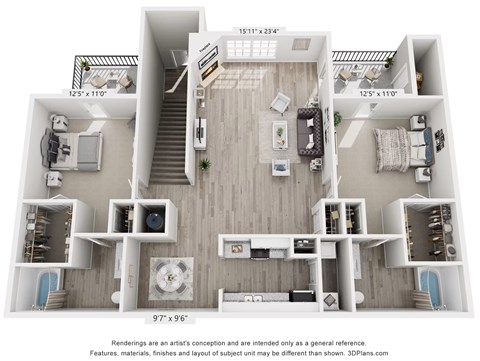 Floor plan for 2 beds, 2 baths, 1453 sqft